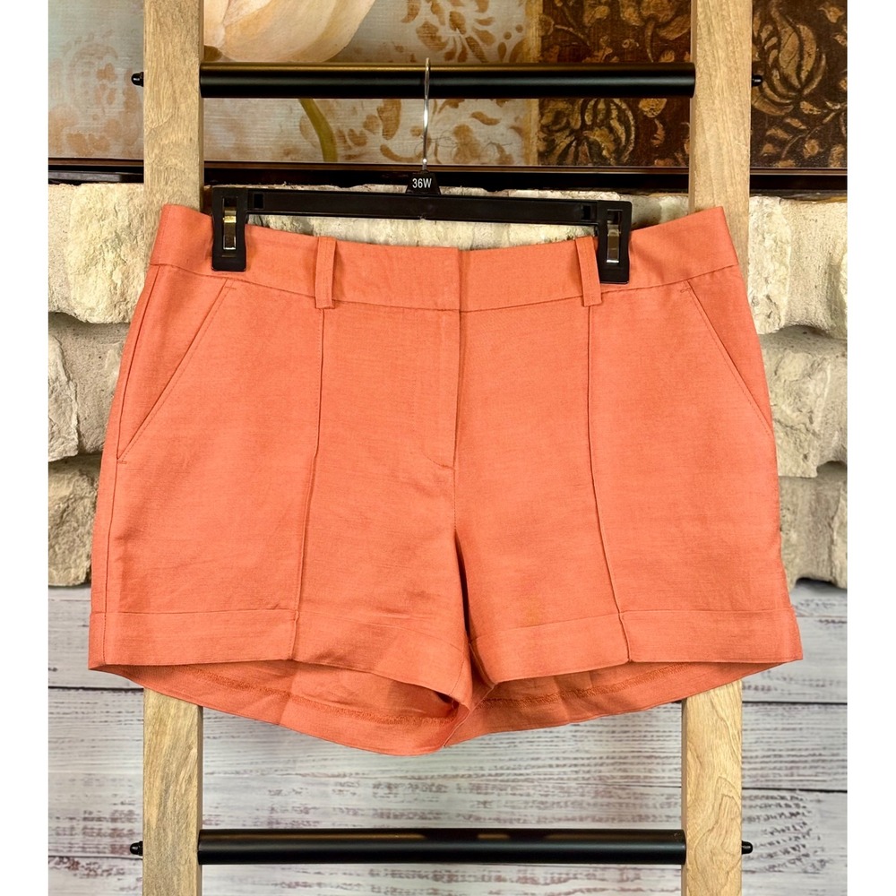 Ann Taylor LOFT Original Coral Orange Linen Blend Cuffed Shorts Size 6 NWT